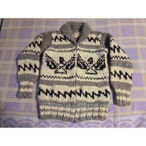 Vintage HILLS INDIAN CRAFTS Thunderbird Genuine Cowichan Wool Sweater 70s 80s